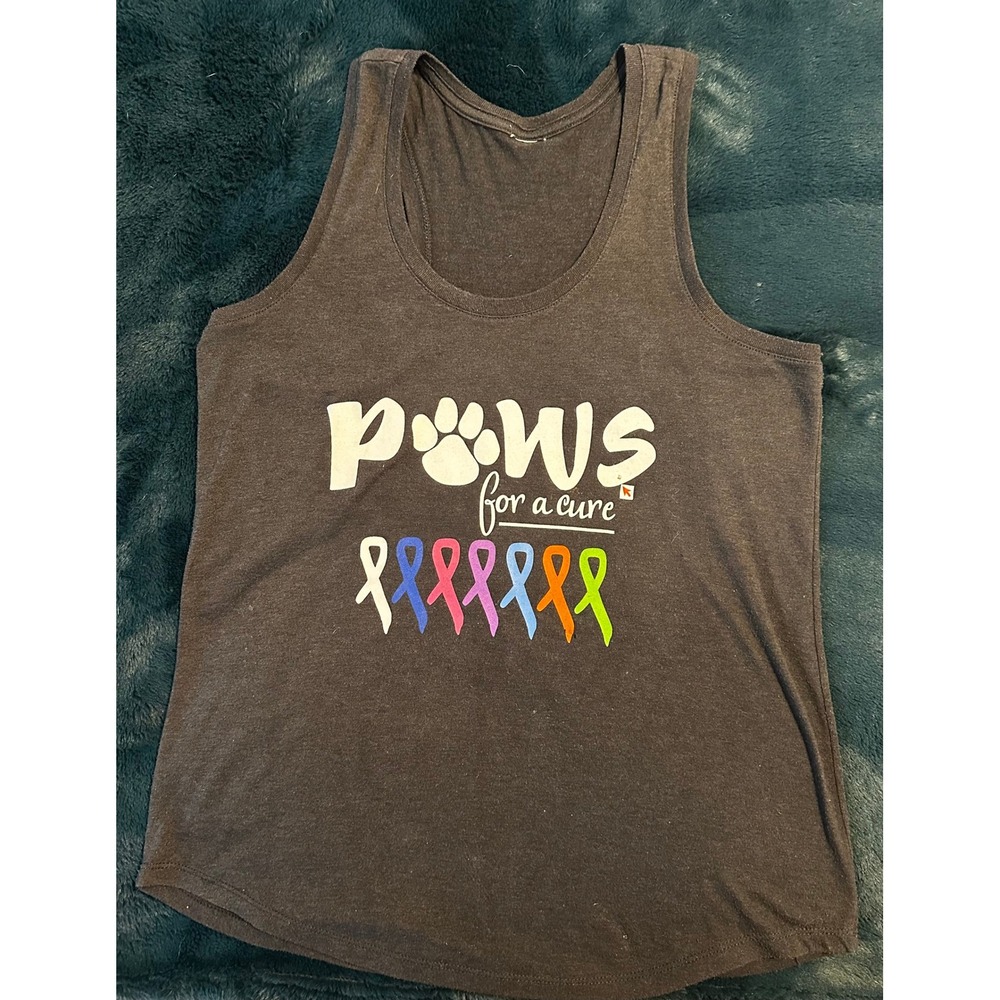 Paws For A Cure Awareness Ribbon Tank Top Charcoal Gray Racerback Graphic Tee